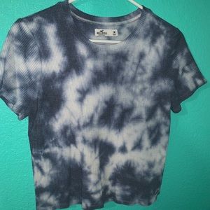 Blue and white tie dyed crop top.